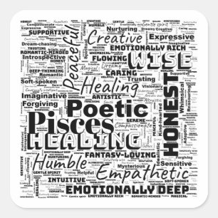 Adesivo Quadrado Peixes Zodiac Word Cloud Inspiration
