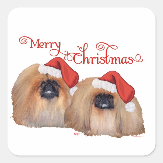 Adesivo Quadrado Pekingese Christmas (Frente)