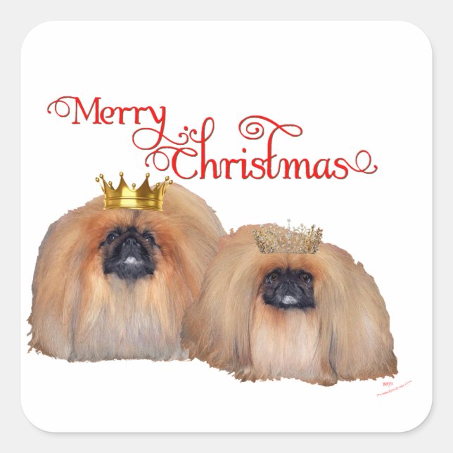 Adesivo Quadrado Pekingese Christmas (Frente)