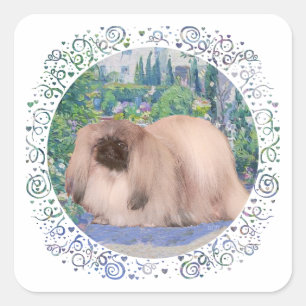 Adesivo Quadrado Pekingese no Jardim de Flores