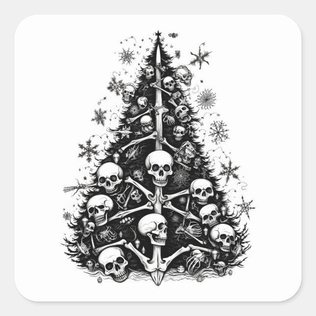 Adesivo Quadrado Peles e ossos de árvores de Natal pretas (Frente)