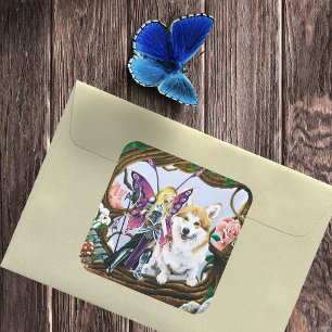 Adesivo Quadrado Pembroke Welsh Corgi Fairy Fantasy