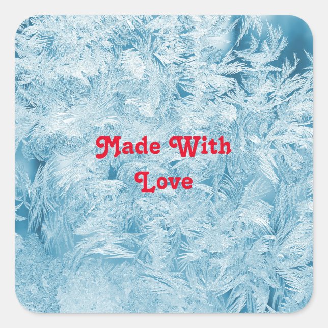 Adesivo Quadrado penas abstrato azuis e flocos de neve (Frente)