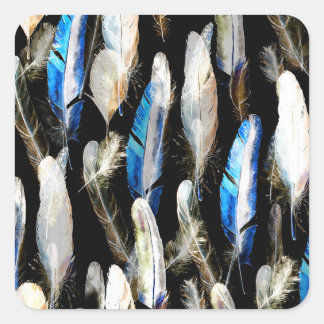 Adesivo Quadrado Penas de Aquarela de Voo: Fundo sem costura