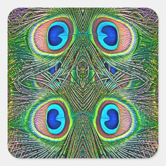 Adesivo Quadrado Penas de Peacock Kaleidoscope Impressão (Frente)