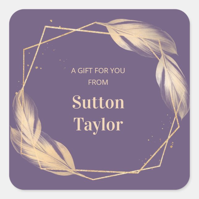 Adesivo Quadrado Penas do ouro na ameixa (Frente)