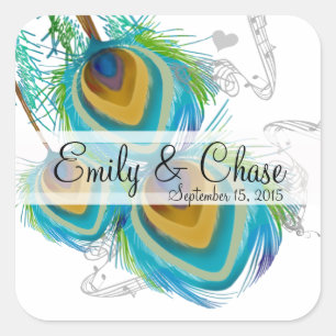 Adesivo Quadrado Penas do pavão do cinza 3 do Aqua que Wedding a