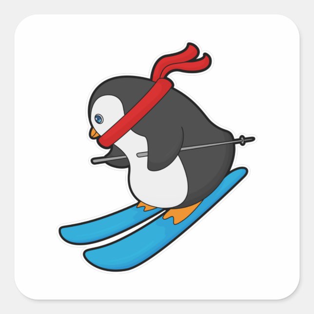 Adesivo Quadrado Penguin as Skier with Ski (Frente)