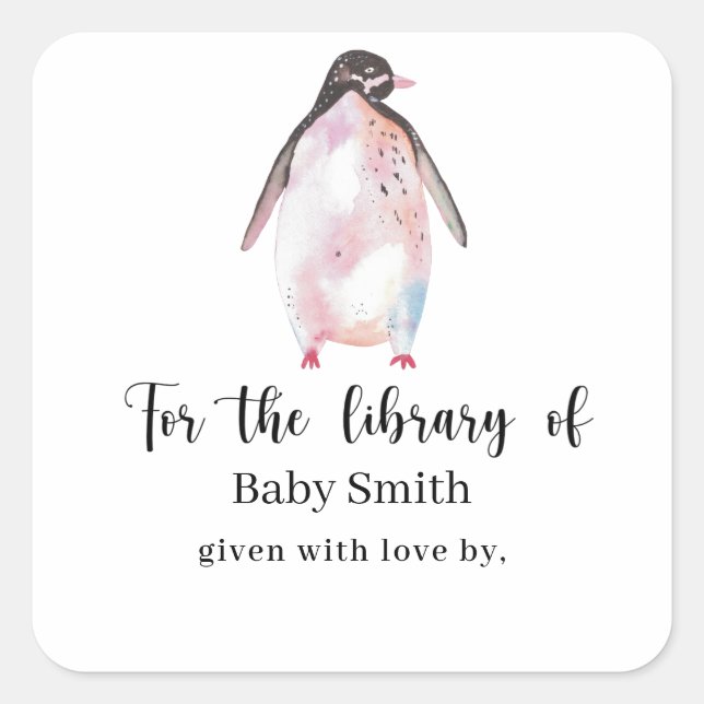 Adesivo Quadrado Penguin - Biblioteca de Chás de fraldas (Frente)