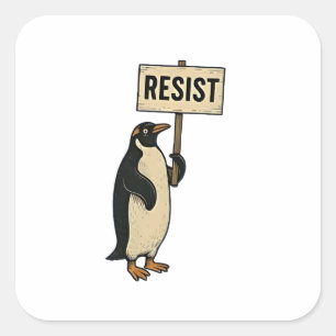Adesivo Quadrado Penguin Engraçado Resiste Protesto Contra Tarrifs