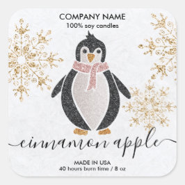 Adesivo Quadrado Penguin Glitter Christmas Snow Winter Square Stick