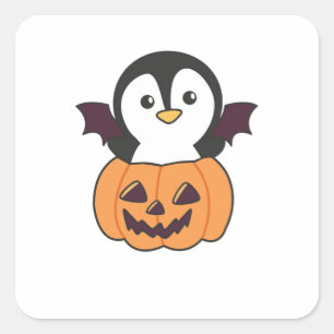 Adesivo Quadrado Penguin Halloween Pumpkin Bat Costume