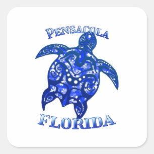 Adesivo Quadrado Pensacola Florida Vacation Tribal Turtle