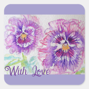 Adesivo Quadrado Pensamento Pensamentos Flor Aquarela Floral Roxo A