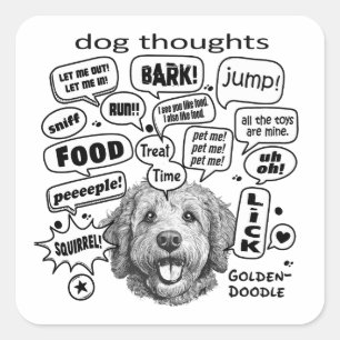 Adesivo Quadrado Pensamentos dos Cachorros - Goldendoodle