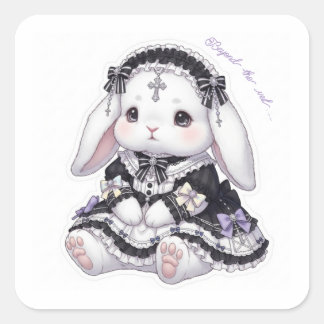 Adesivo Quadrado Pensive Gothic Lolita Bunny - Black & Purple Cross