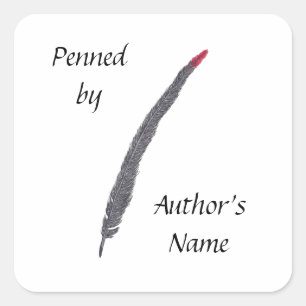 Adesivo Quadrado Penso por, Name Quill Caneta Author Stickers