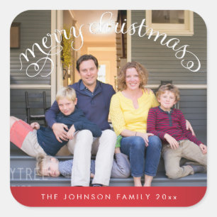 Adesivo Quadrado Pentes de Foto de Natal Feliz Quadrado Vermelho