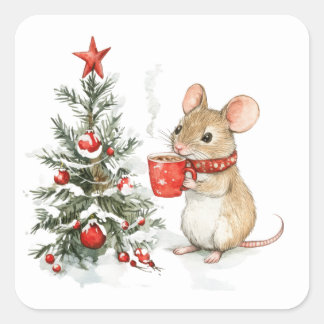 Adesivo Quadrado Pentes de rato de Natal bonitos
