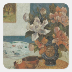 Adesivo Quadrado Peônias Chinesas e Bandolim por Paul Gauguin
