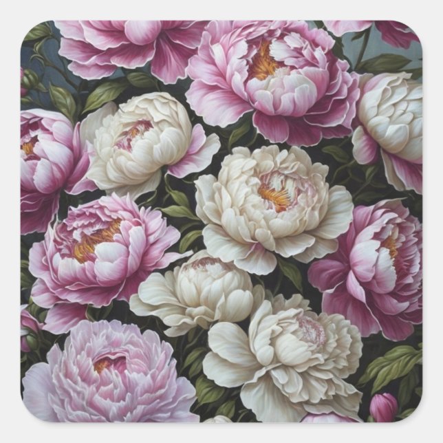 Adesivo Quadrado Peônias cor-de-rosa (Frente)