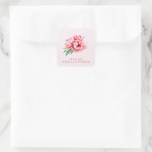 Adesivo Quadrado Peônias Românticas em Aquarela Rosa