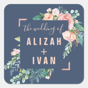 Adesivo Quadrado Peônias românticas Selagens de envelopes azuis