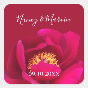 Adesivo Quadrado Peony Rosa Ruby Red 40º Aniversário Personalizado