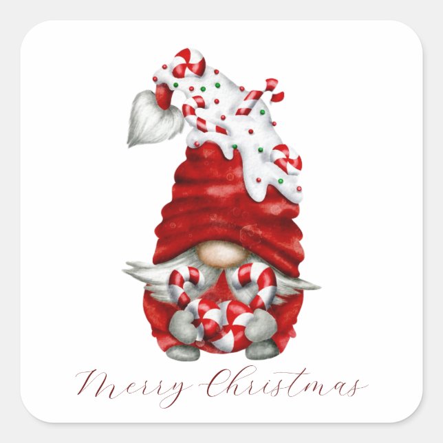 Adesivo Quadrado Peppermint Scandinavian Gnome Merry Christmas (Frente)