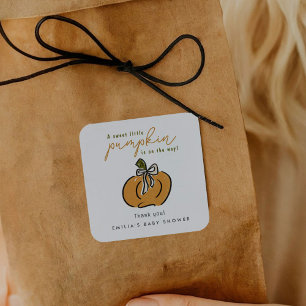 Adesivo Quadrado Pequena Abóbora no Caminho Chá de fraldas Obrigado