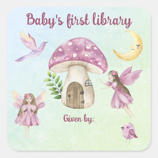 Adesivo Quadrado Pequena Biblioteca da Fada Baby (Frente)