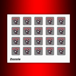 Adesivo Quadrado Pequena Cara de Camo - Vermelho, Preto e Branco |