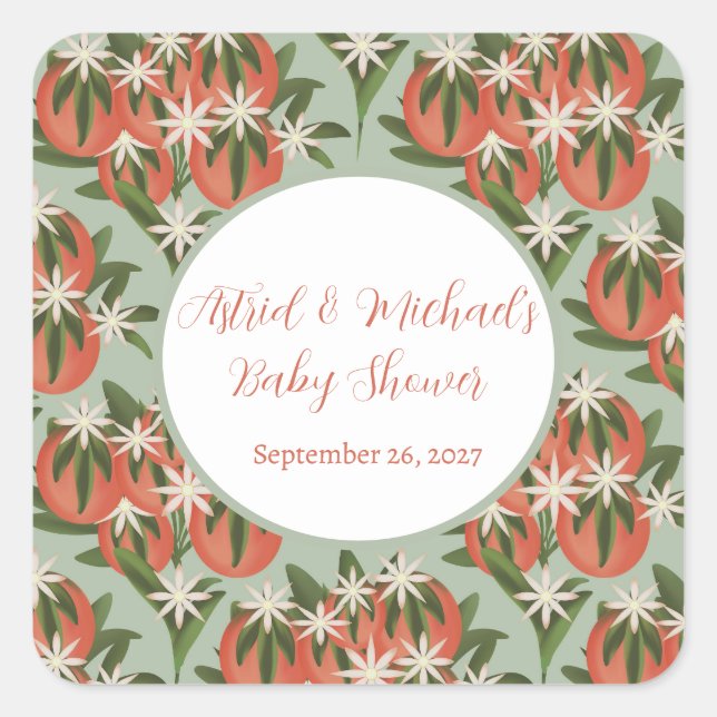 Adesivo Quadrado Pequena Cutie Clementine Sage | Chá de fraldas Cit (Frente)