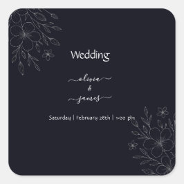 Adesivo Quadrado Pequena e simples vinha floral minimalista branca