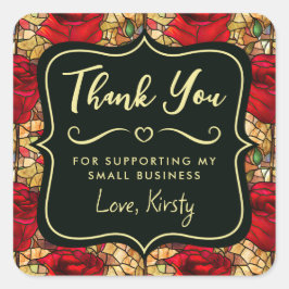 Adesivo Quadrado Pequena empresa de vidro colado de Rosa vermelha e