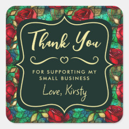 Adesivo Quadrado Pequena empresa de vidro colado de Rosa vermelha e