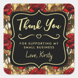 Adesivo Quadrado Pequena empresa de vidro colado de Rosa vermelha e