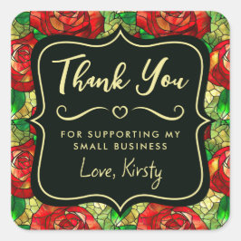Adesivo Quadrado Pequena empresa de vidro colado de Rosa vermelha e