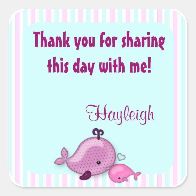 Adesivo Quadrado Pequena Mamãe de Baleia, Beija, rosa-pinto (Frente)