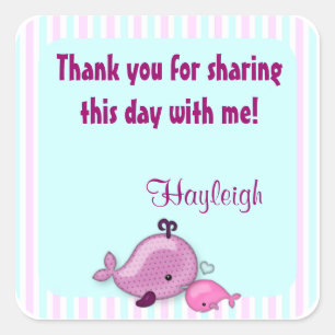 Adesivo Quadrado Pequena Mamãe de Baleia, Beija, rosa-pinto