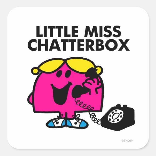 Adesivo Quadrado Pequena Miss Chatterbox e Telefone Negro (Frente)