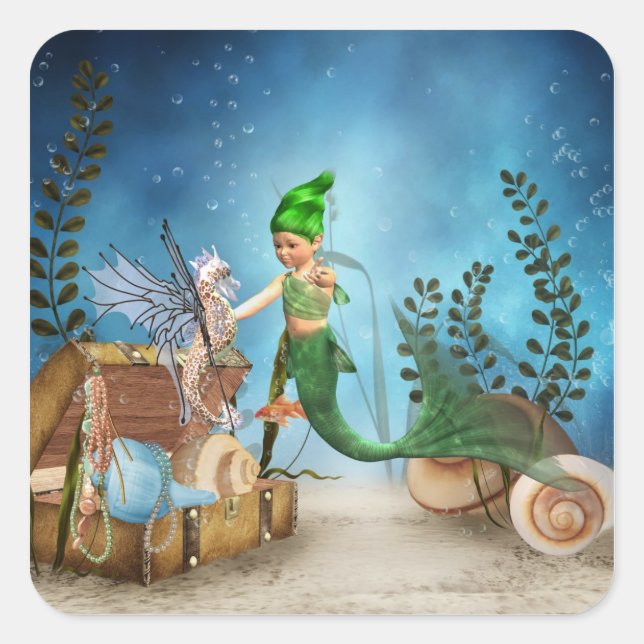 Adesivo Quadrado Pequena Sereia 4 Sticker (Frente)