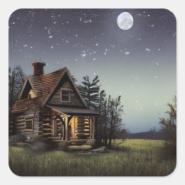 Adesivo Quadrado Pequeno Algodão À Lua (Frente)