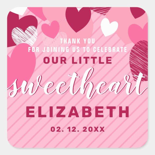 Adesivo Quadrado Pequeno Brincadinho Rosa De Aniversário Obrigado P (Frente)