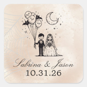 Adesivo Quadrado Pequeno Casal Spooky