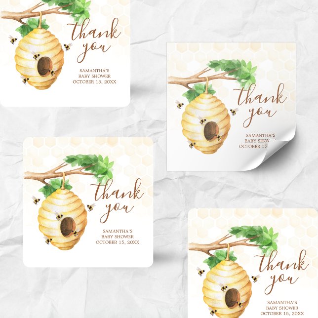 Adesivo Quadrado Pequeno Chá de fraldas de Abelhas (Little Honey Baby Shower Sticker )