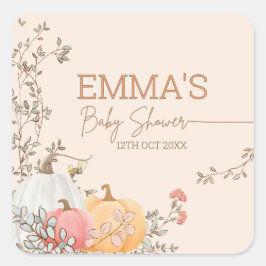 Adesivo Quadrado Pequeno Chá de fraldas de outono de Abóbora