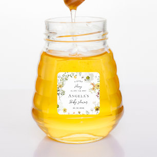 Adesivo Quadrado Pequeno Chá de fraldas Floral Amarelo de Abelhas d