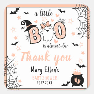 ADESIVO QUADRADO PEQUENO CHÁ DE FRALDAS PINK HALLOWEEN, OBRIGADO