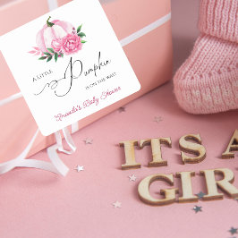 Adesivo Quadrado Pequeno Chá de fraldas Rústico Rosa Esmagado